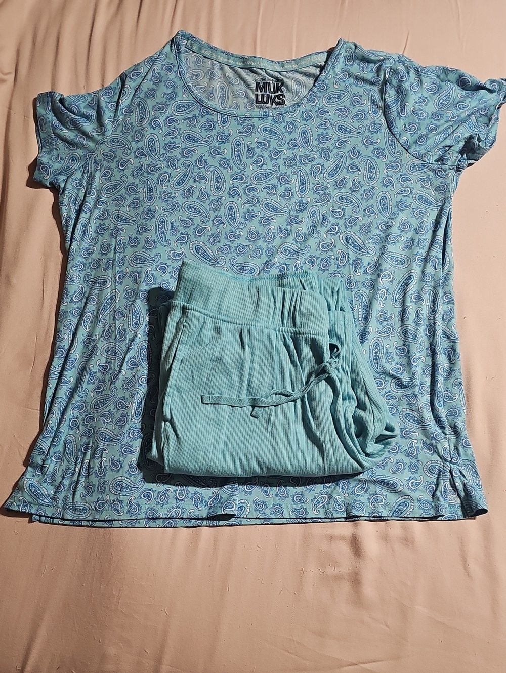 Muk Luks Blue Paisley Short Sleeve Tee